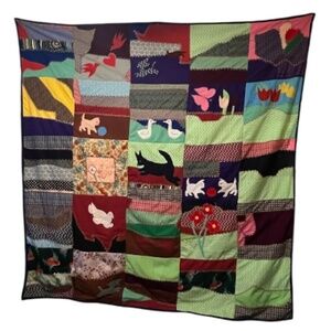 Vintage‎ Custom Style Folk Handmade Multicolor Animal "Patchwork" Quilt 90X90